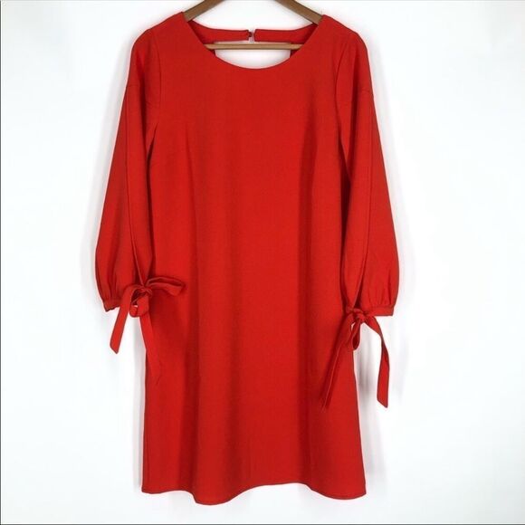 NWT Skies Are Blue Shift Dress Red Tied Sleeve Cocktail Work Holiday - Picture 1 of 4